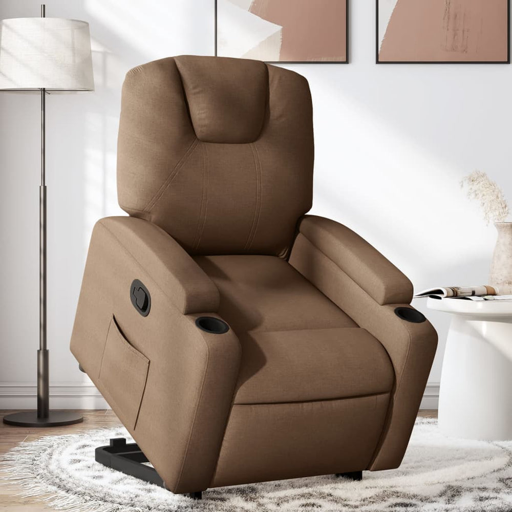 Reclining lift chair, brown, fabric