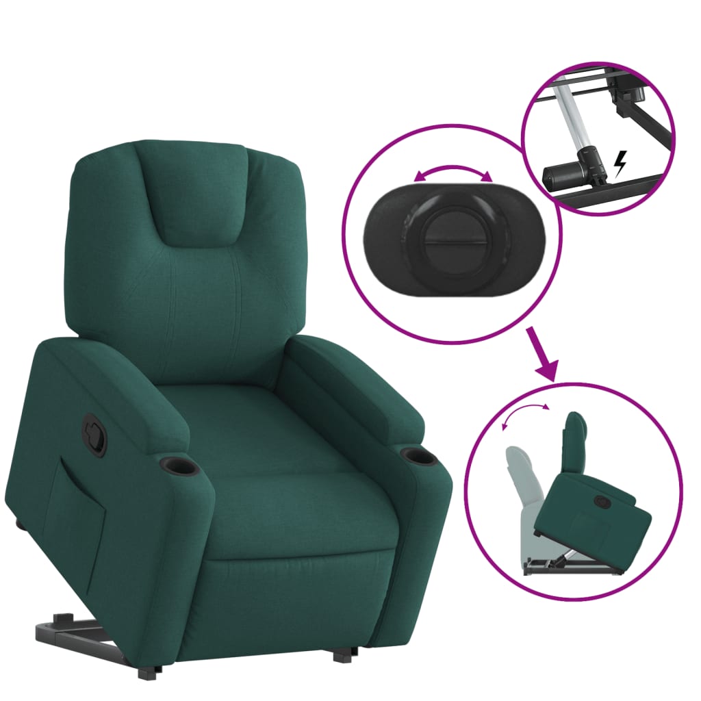 Recliner with lift assistance, dark green, fabric