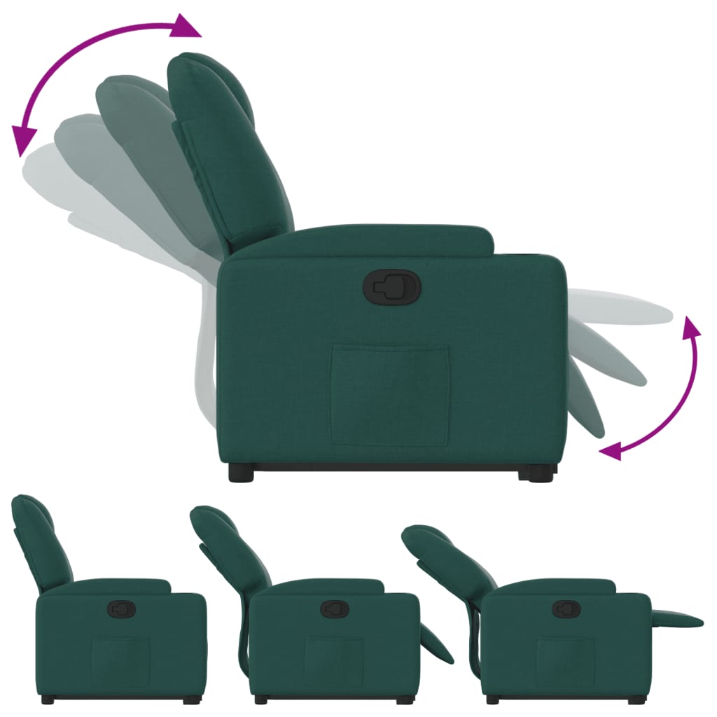 Recliner with lift assistance, dark green, fabric
