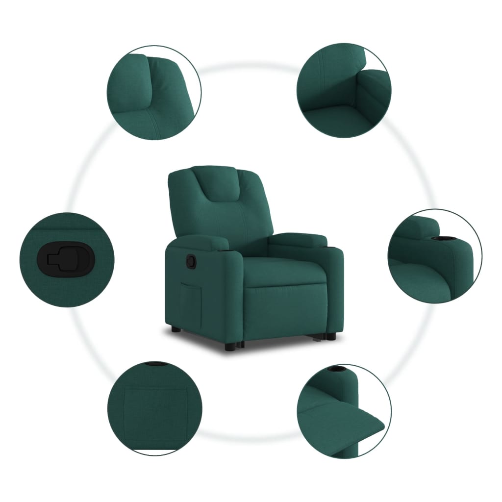 Recliner with lift assistance, dark green, fabric