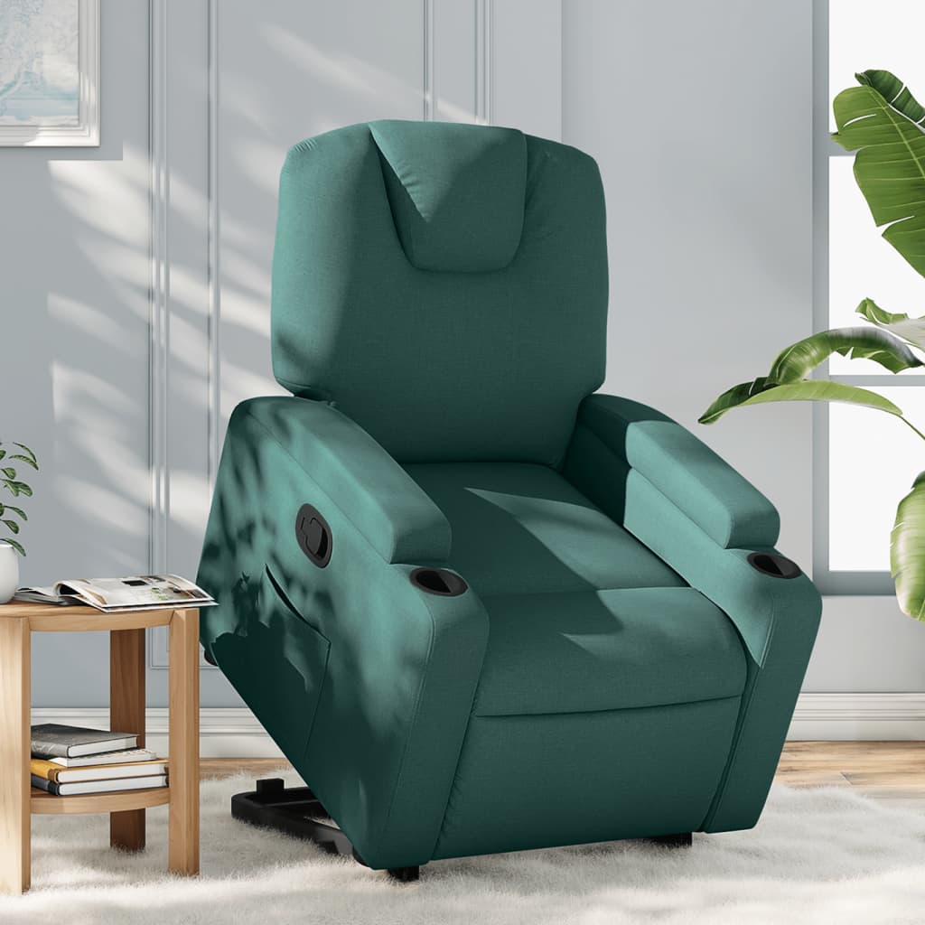 Recliner with lift assistance, dark green, fabric