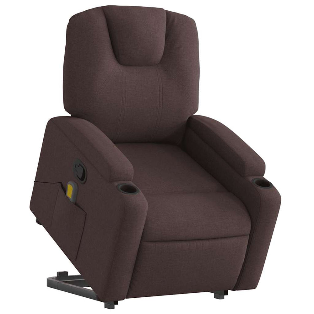 Recliner massage chair, dark brown, fabric