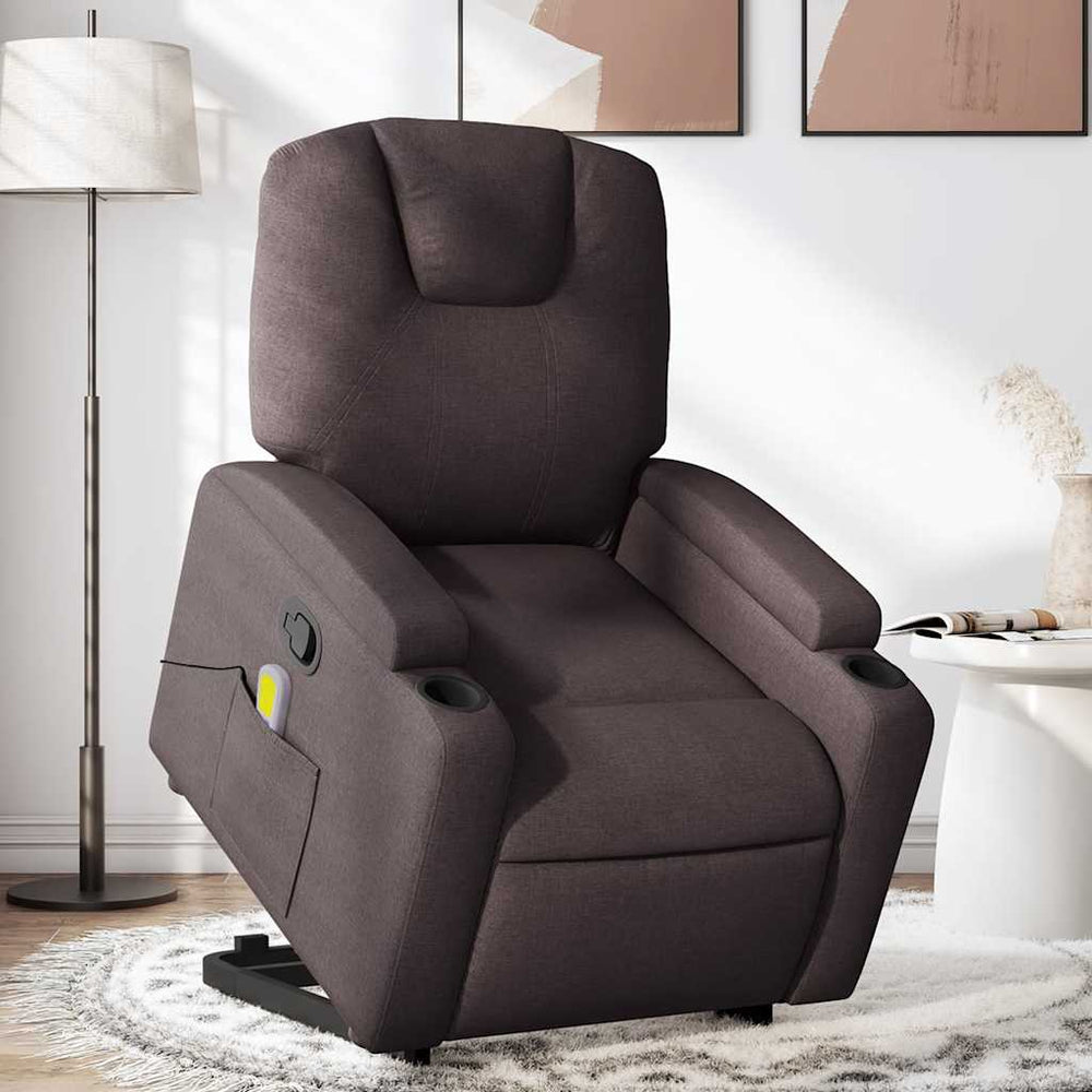 Recliner massage chair, dark brown, fabric