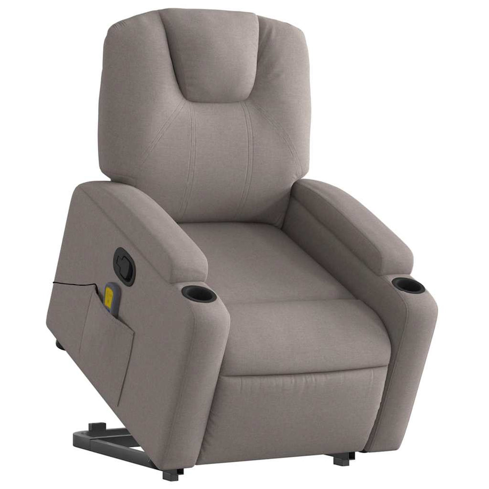 Reclining stand-up massage armchair, taupe, fabric