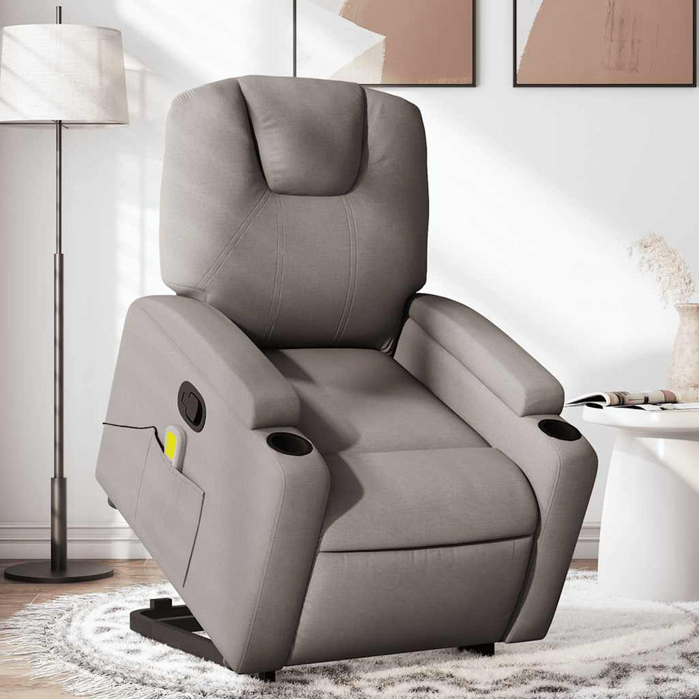 Reclining stand-up massage armchair, taupe, fabric