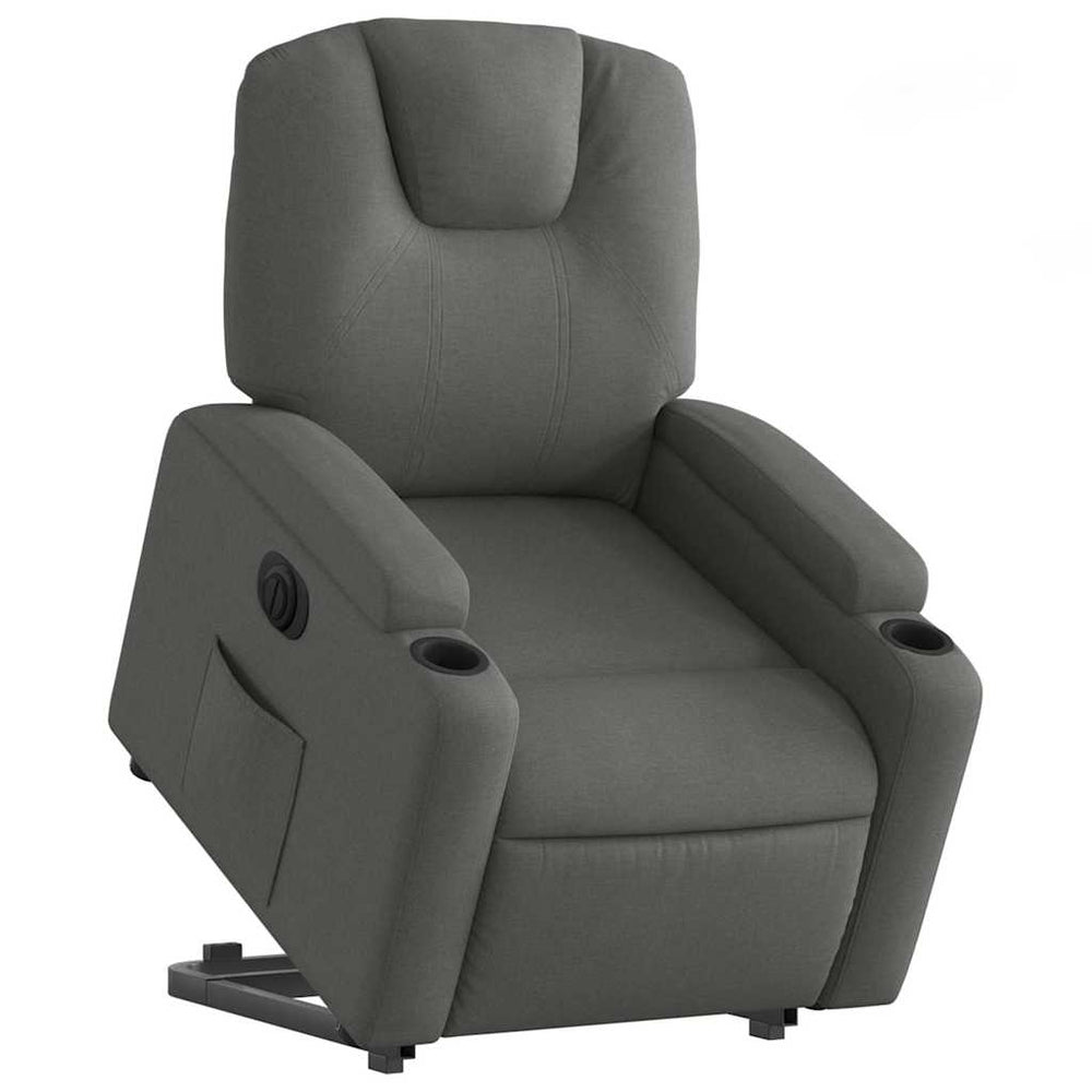 Reclining stand-up armchair, dark gray, fabric
