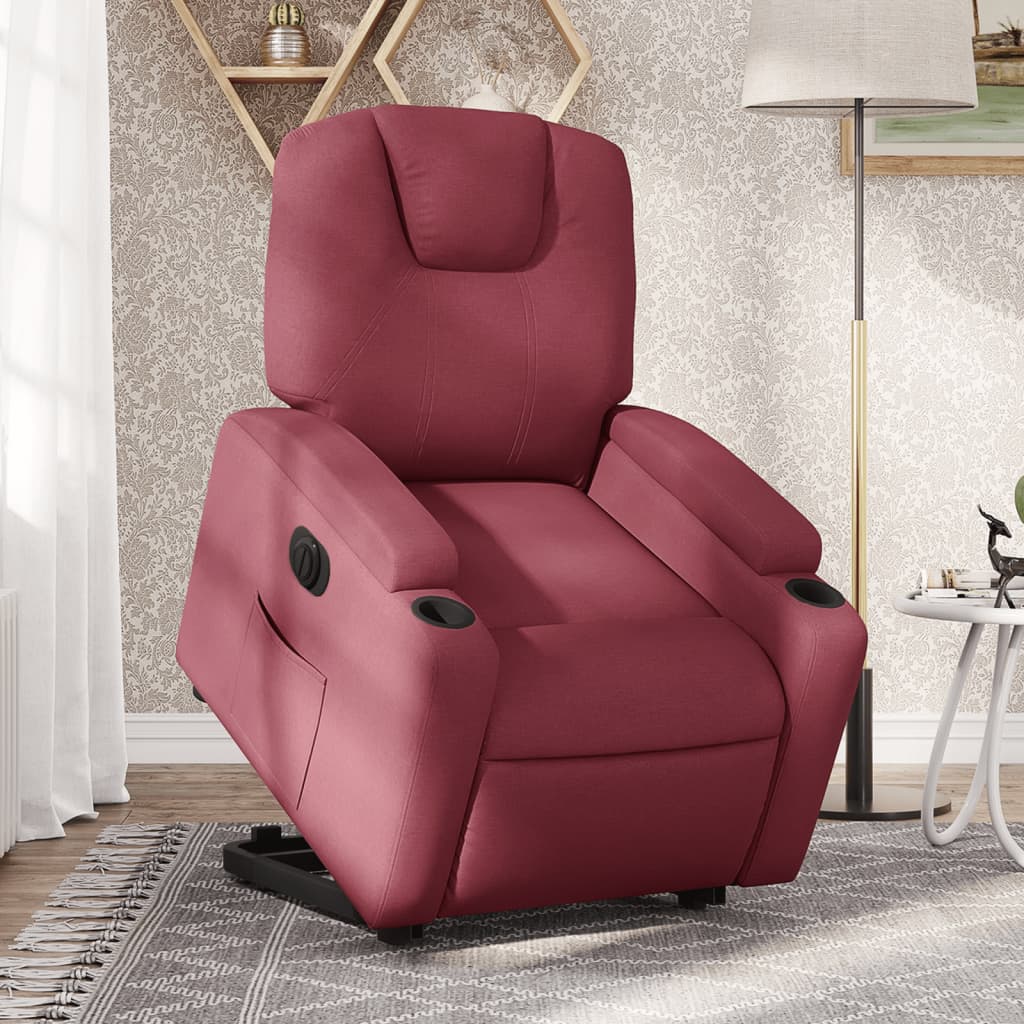 Electric stand-up recliner, wine, fabric