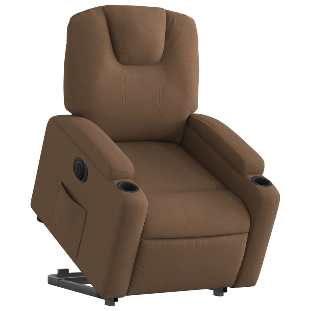 Electric Reclining Stand-Up Armchair, Brown, Fabric