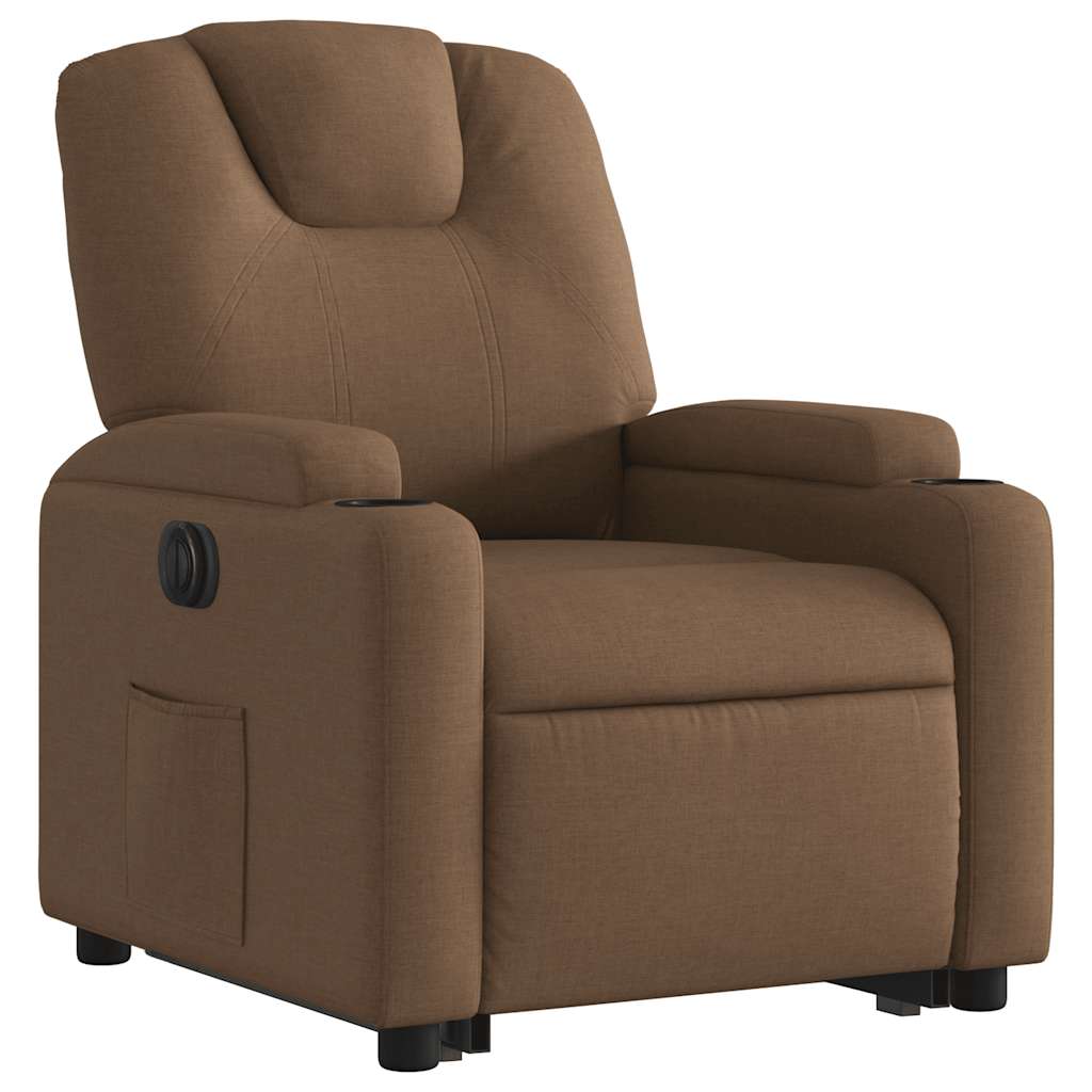 Electric Reclining Stand-Up Armchair, Brown, Fabric