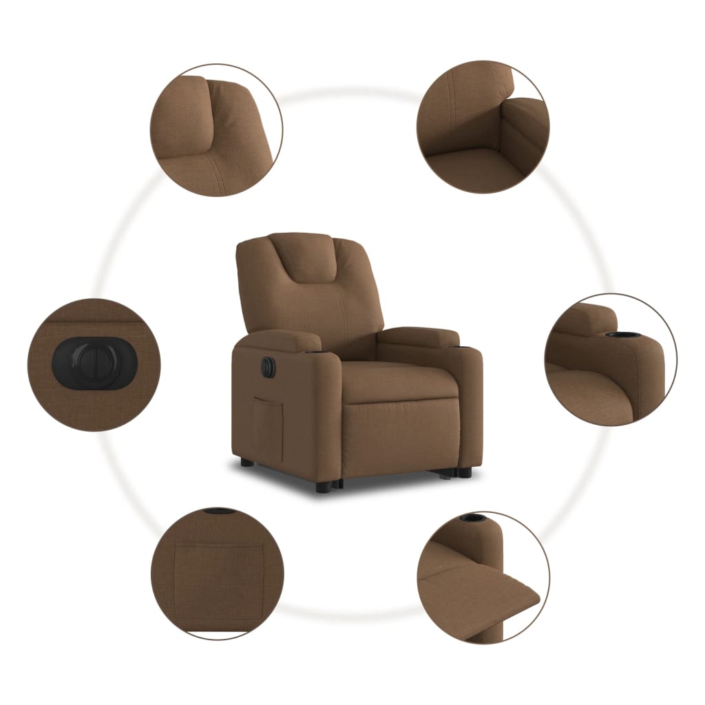 Electric Reclining Stand-Up Armchair, Brown, Fabric