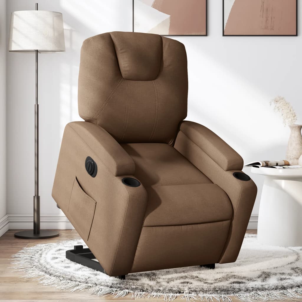 Electric Reclining Stand-Up Armchair, Brown, Fabric