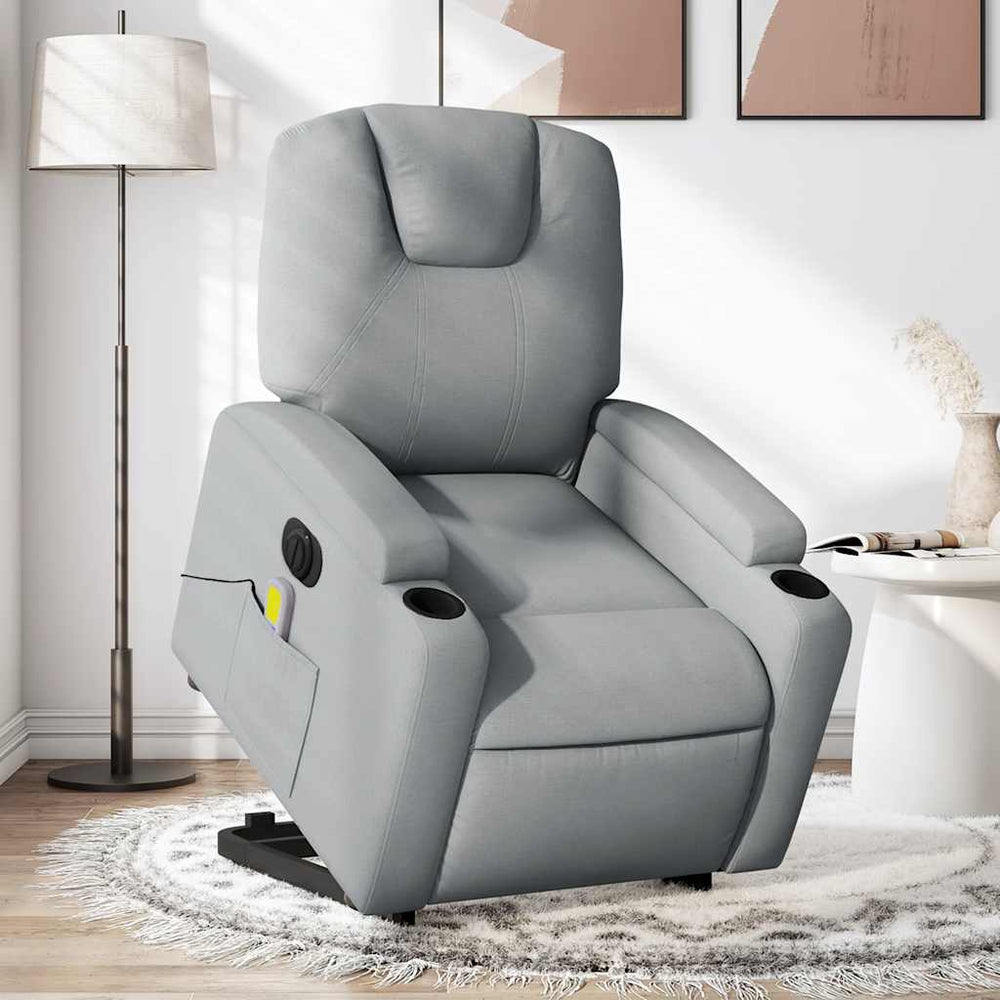 Reclining Massage Chair, Light Grey, Fabric