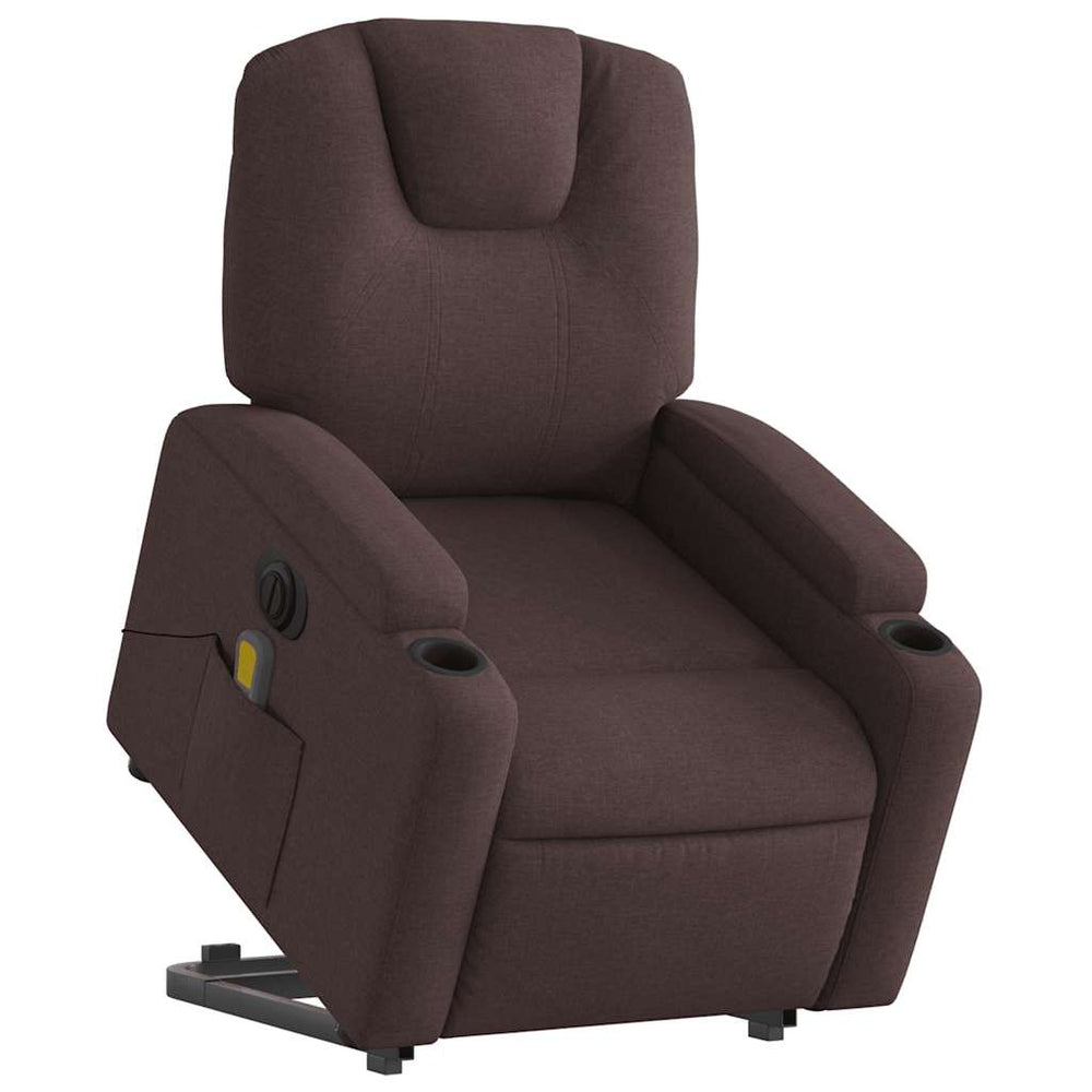 Recliner massage chair, dark brown, fabric