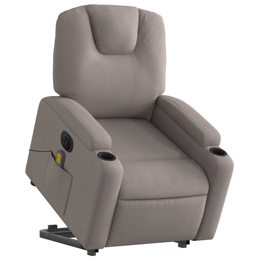 Electric stand-up massage chair, taupe, fabric