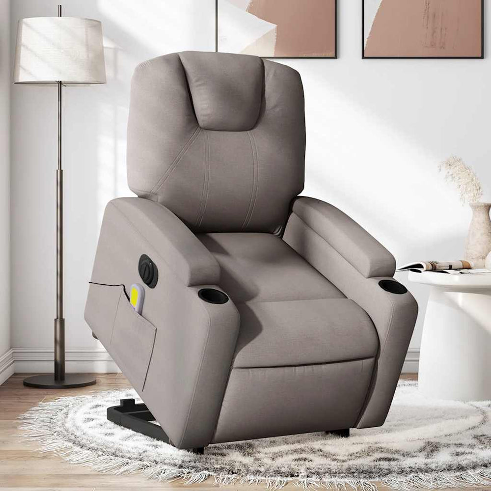 Electric stand-up massage chair, taupe, fabric