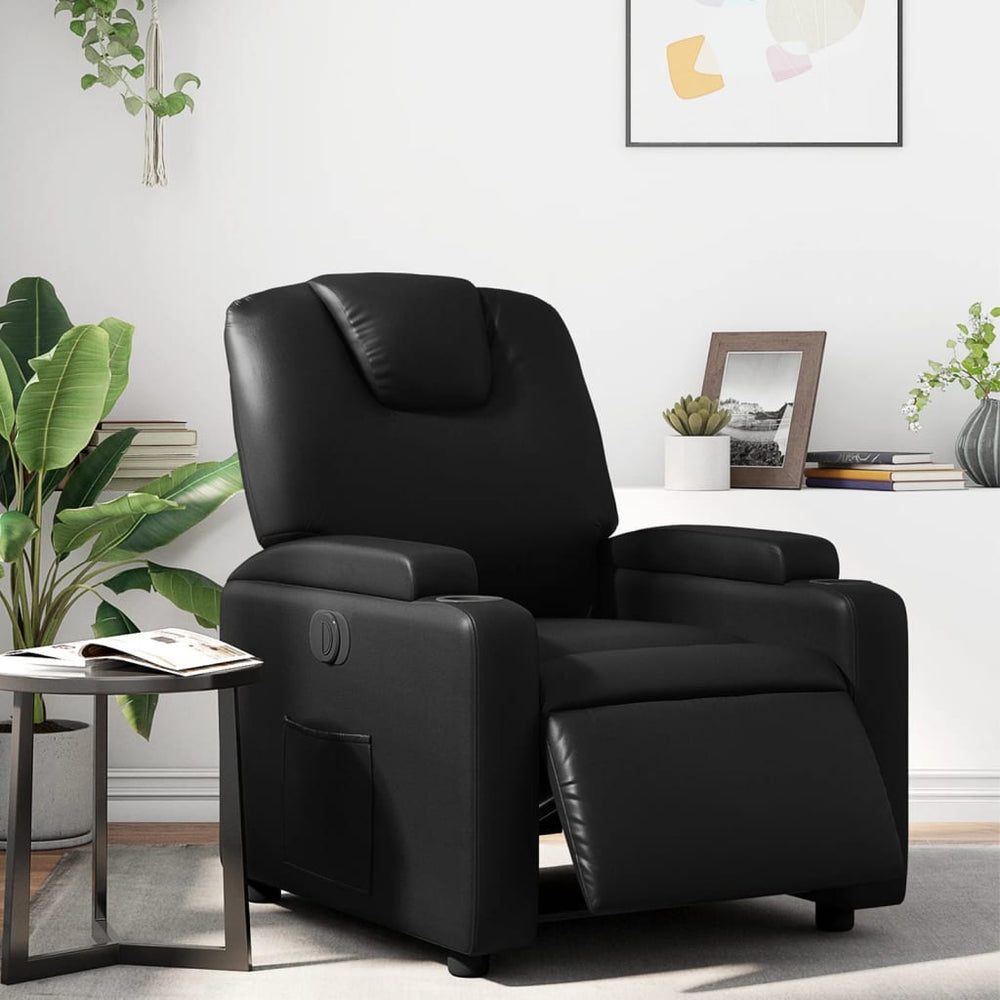 Electric reclining armchair, black, artificial leather