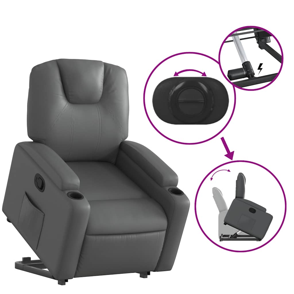 Recliner, grey, artificial leather