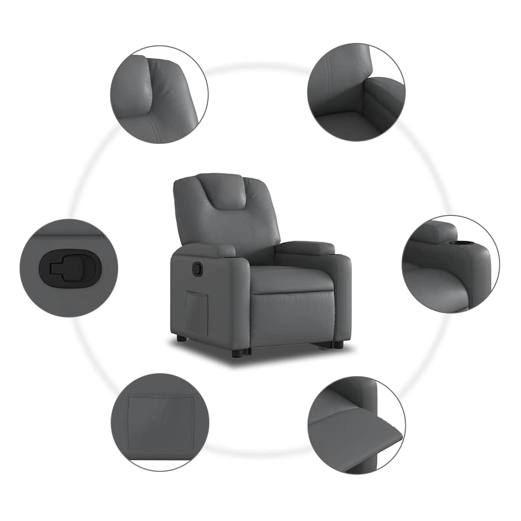 Recliner, grey, artificial leather