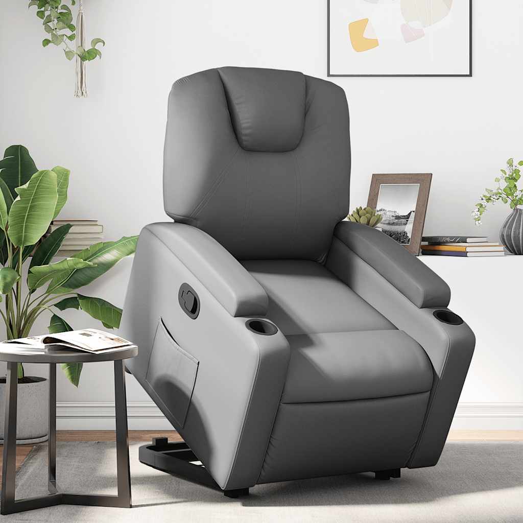 Recliner, grey, artificial leather