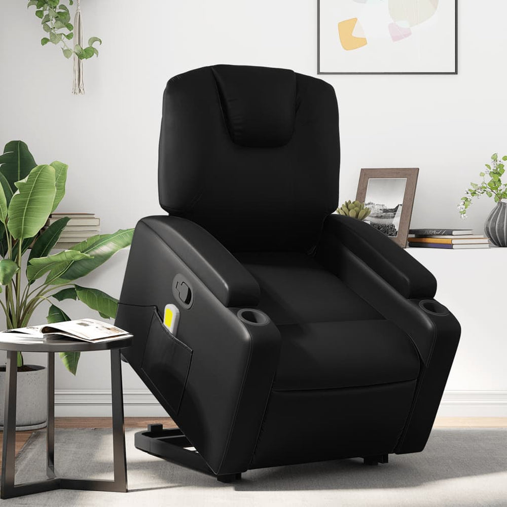Reclining massage chair, black, artificial leather