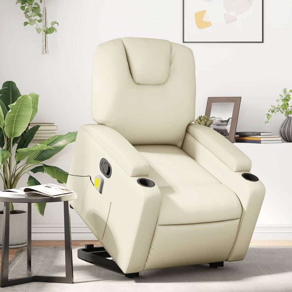 Reclining massage chair, cream, faux leather