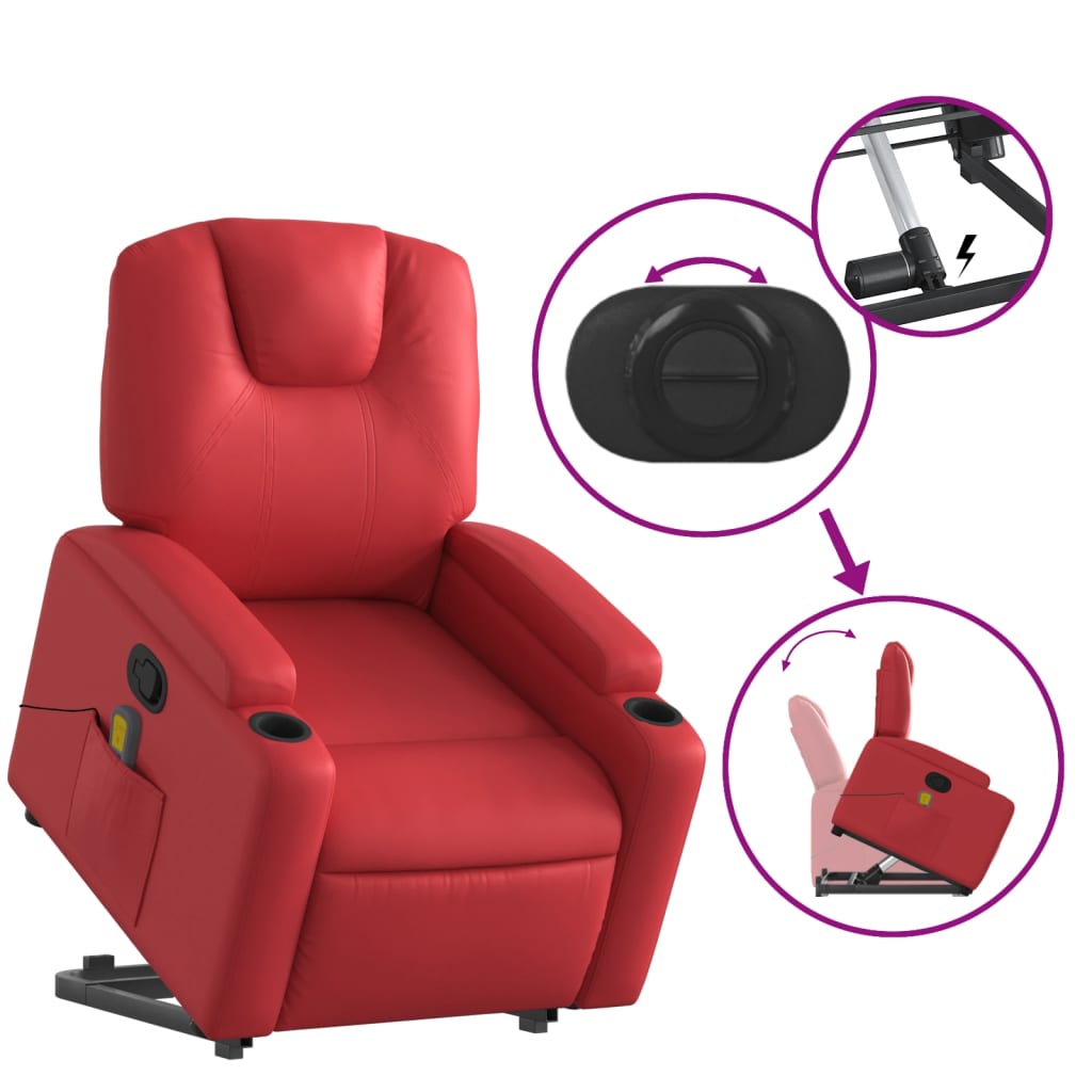 Reclining massage chair, red, artificial leather