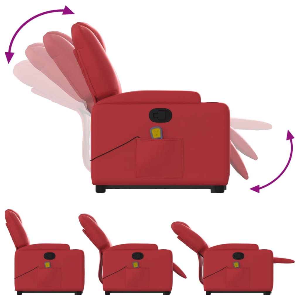 Reclining massage chair, red, artificial leather