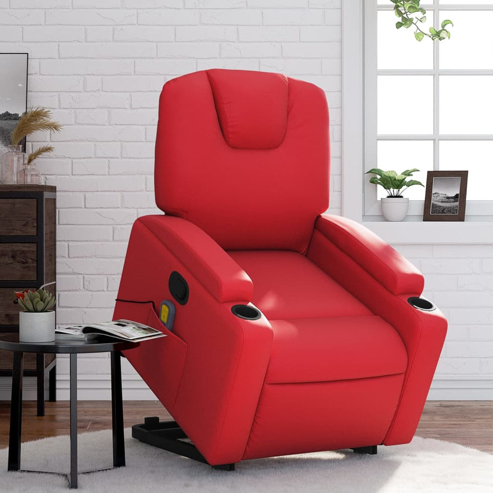 Reclining massage chair, red, artificial leather