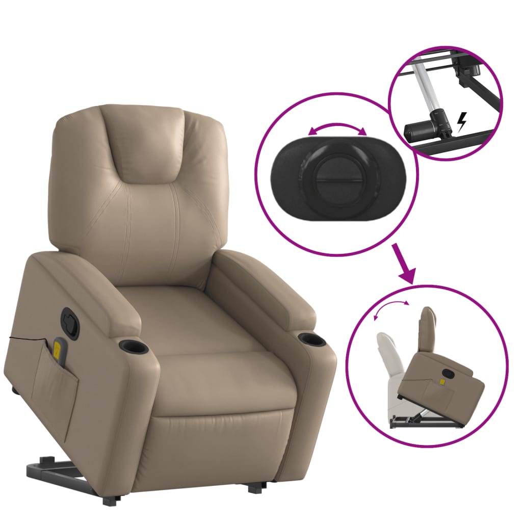 Reclining massage chair, cappuccino, artificial leather