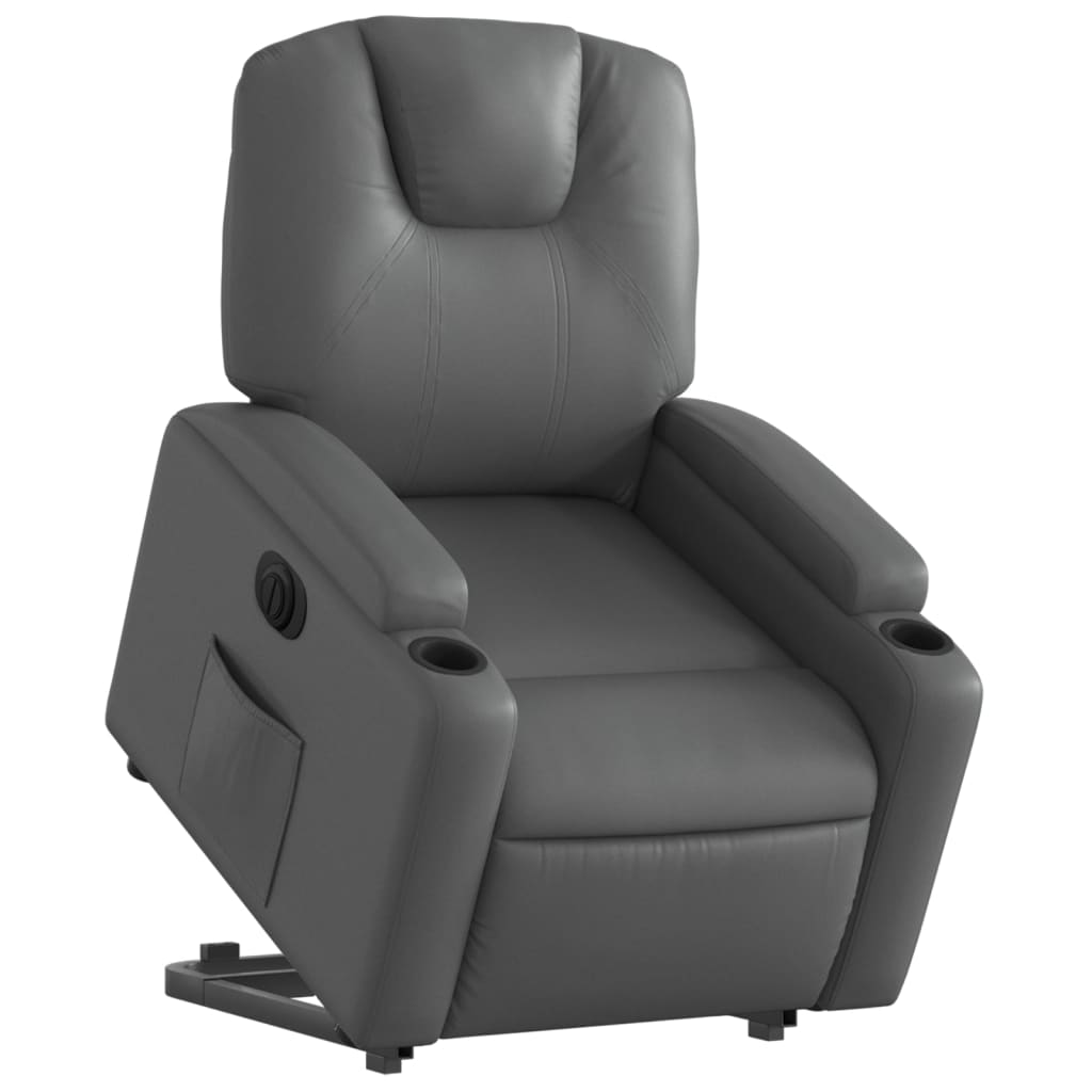 Electric riser recliner, grey, faux leather