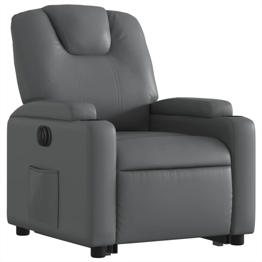 Electric riser recliner, grey, faux leather