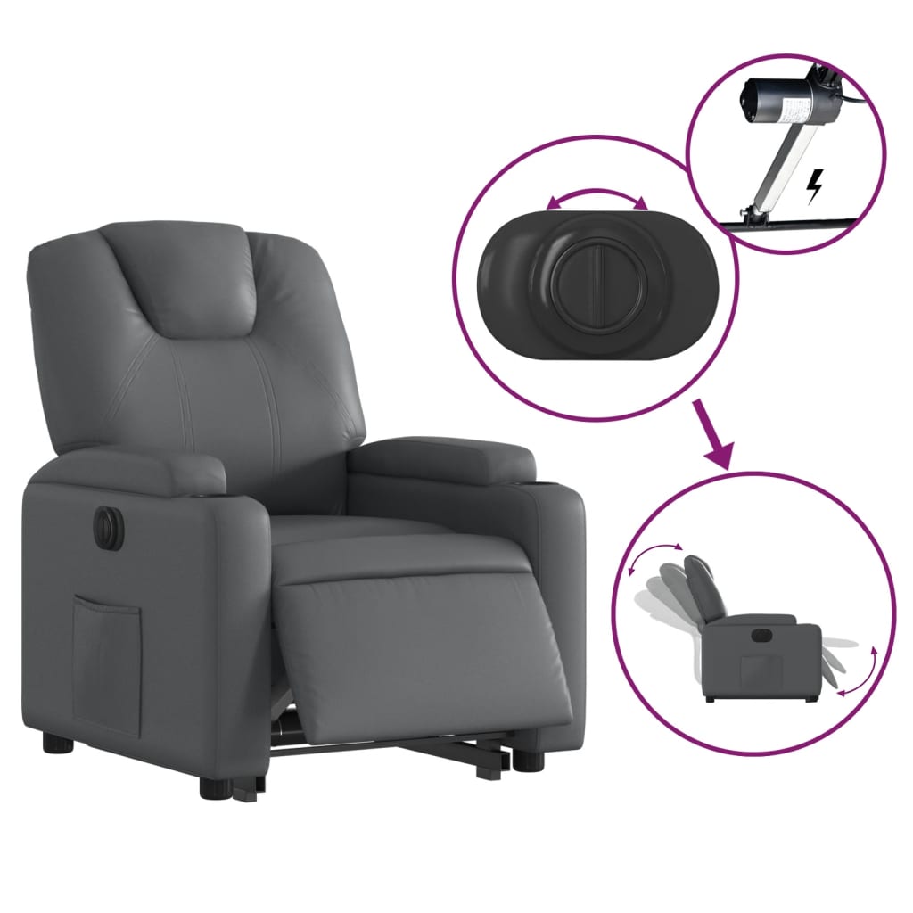 Electric riser recliner, grey, faux leather