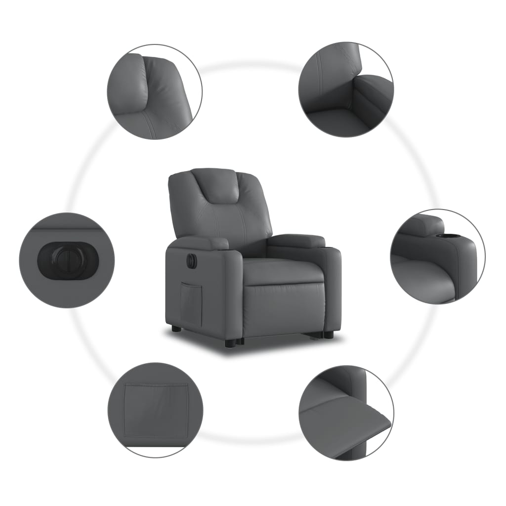 Electric riser recliner, grey, faux leather