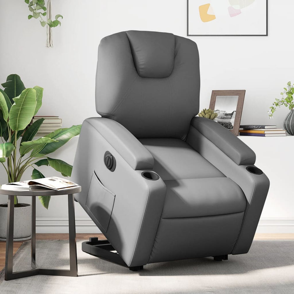 Electric riser recliner, grey, faux leather