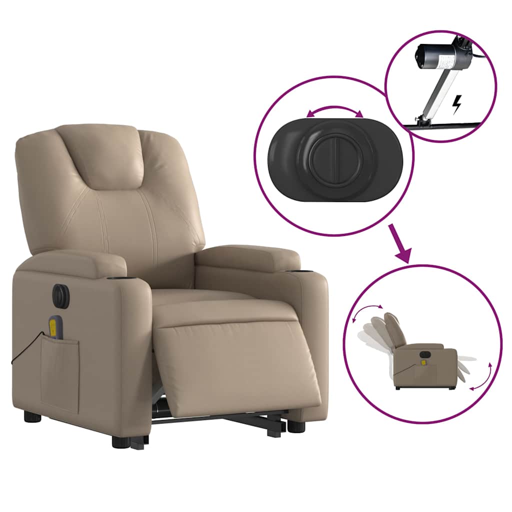 Reclining massage chair, cappuccino, artificial leather