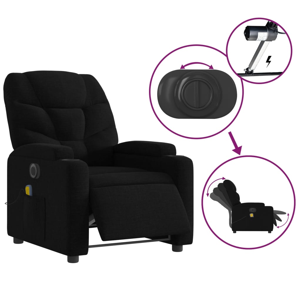 Electric Reclining Massage Chair, Black, Fabric