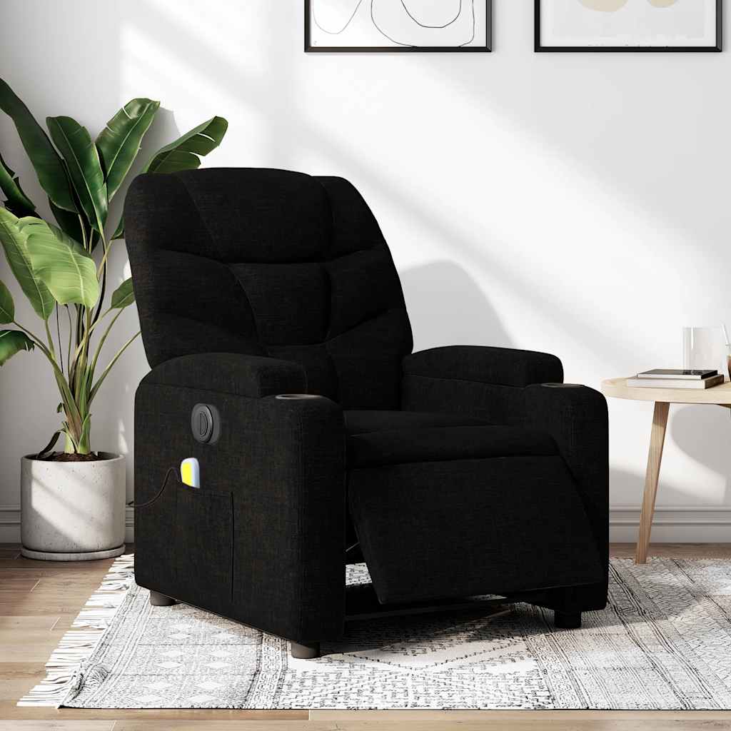Electric Reclining Massage Chair, Black, Fabric