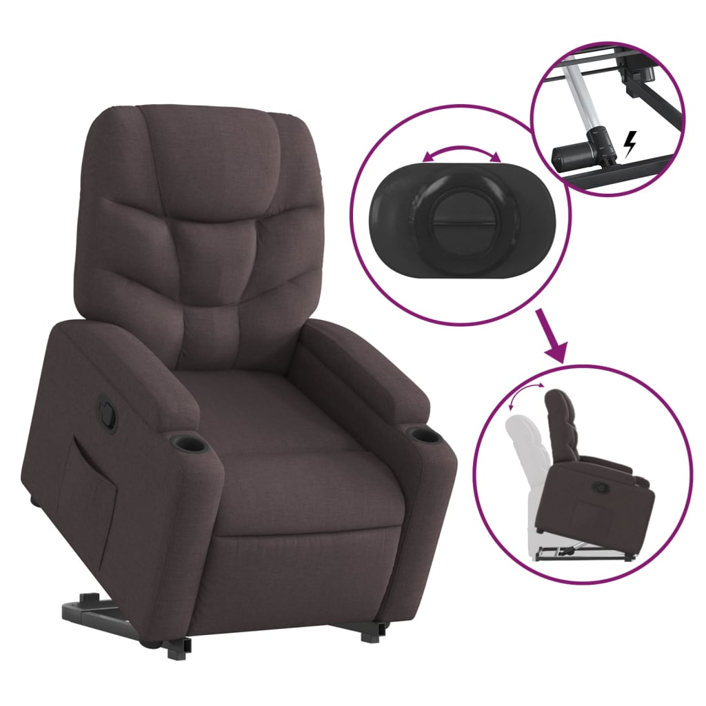 Atgāžams krēsls ar pacelšanas funkciju, tumši brūns, audums
