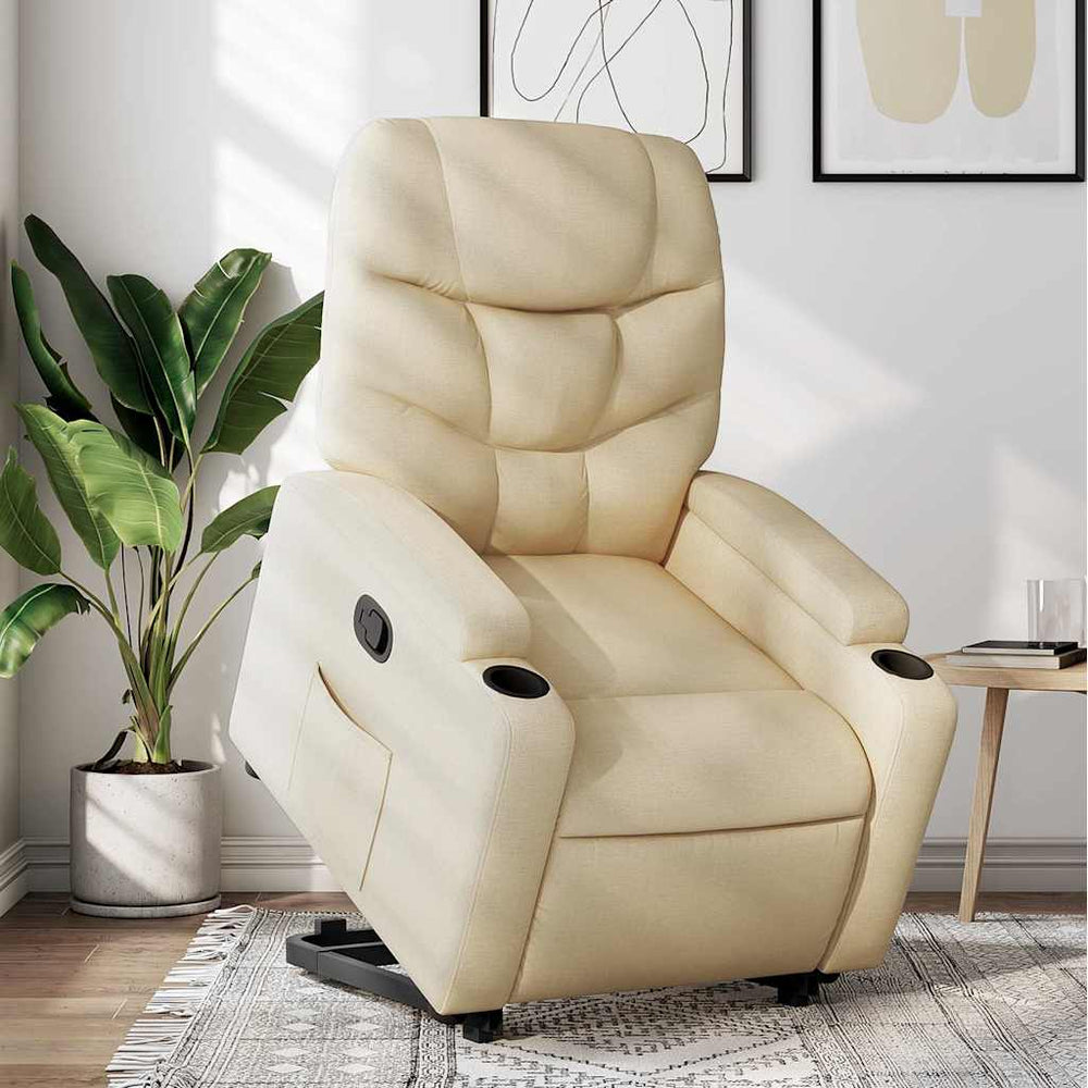 Standing recliner, cream, fabric