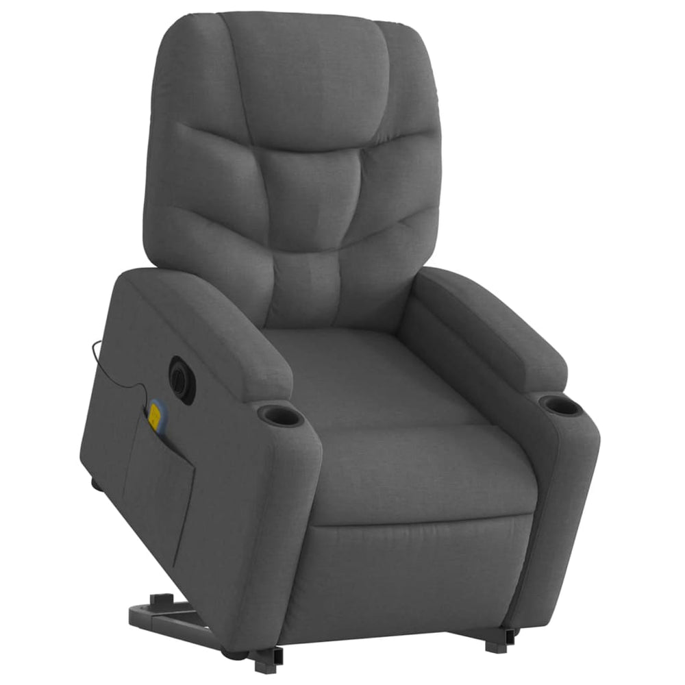 Recliner massage chair, dark gray, fabric