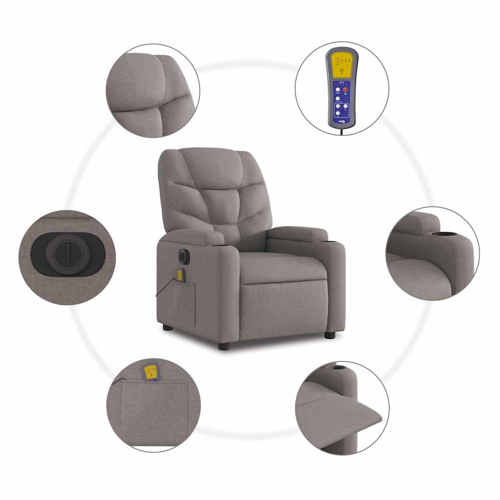 Paceļams elektriskais masāžas krēsls, taupe, audums