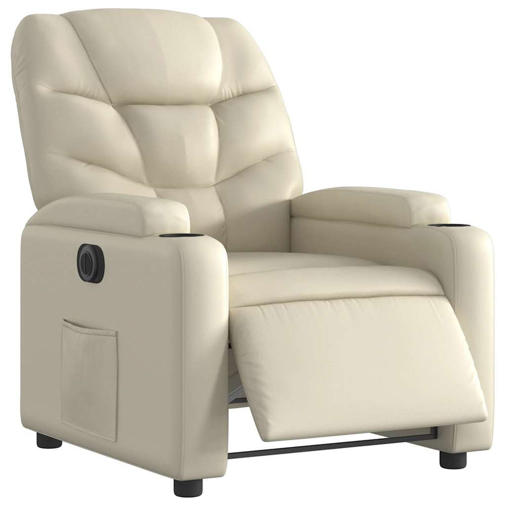 Electric reclining armchair, cream, faux leather