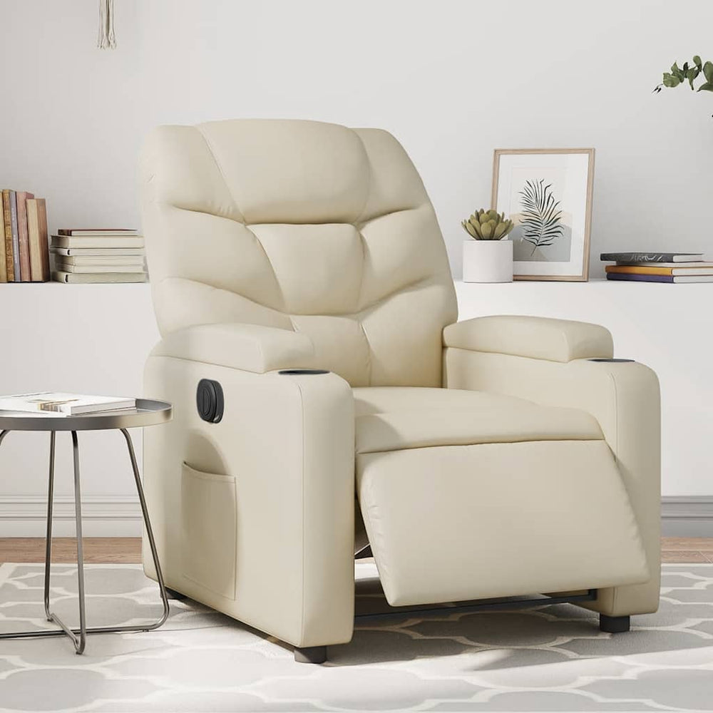 Electric reclining armchair, cream, faux leather