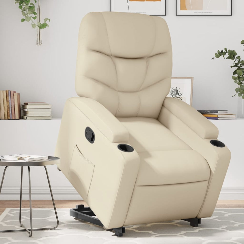Reclining stand-up chair, cream, faux leather