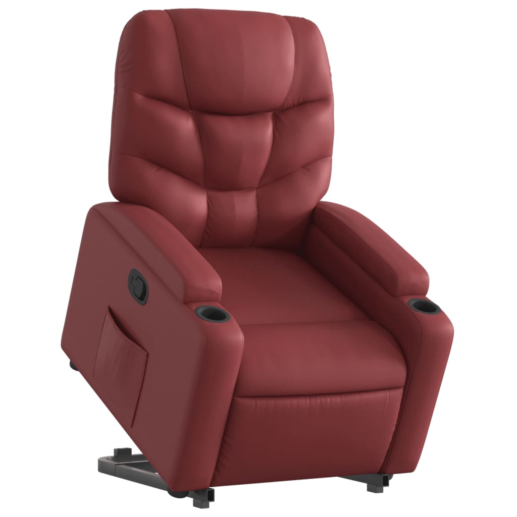 Reclining stand-up armchair, red wine, artificial leather