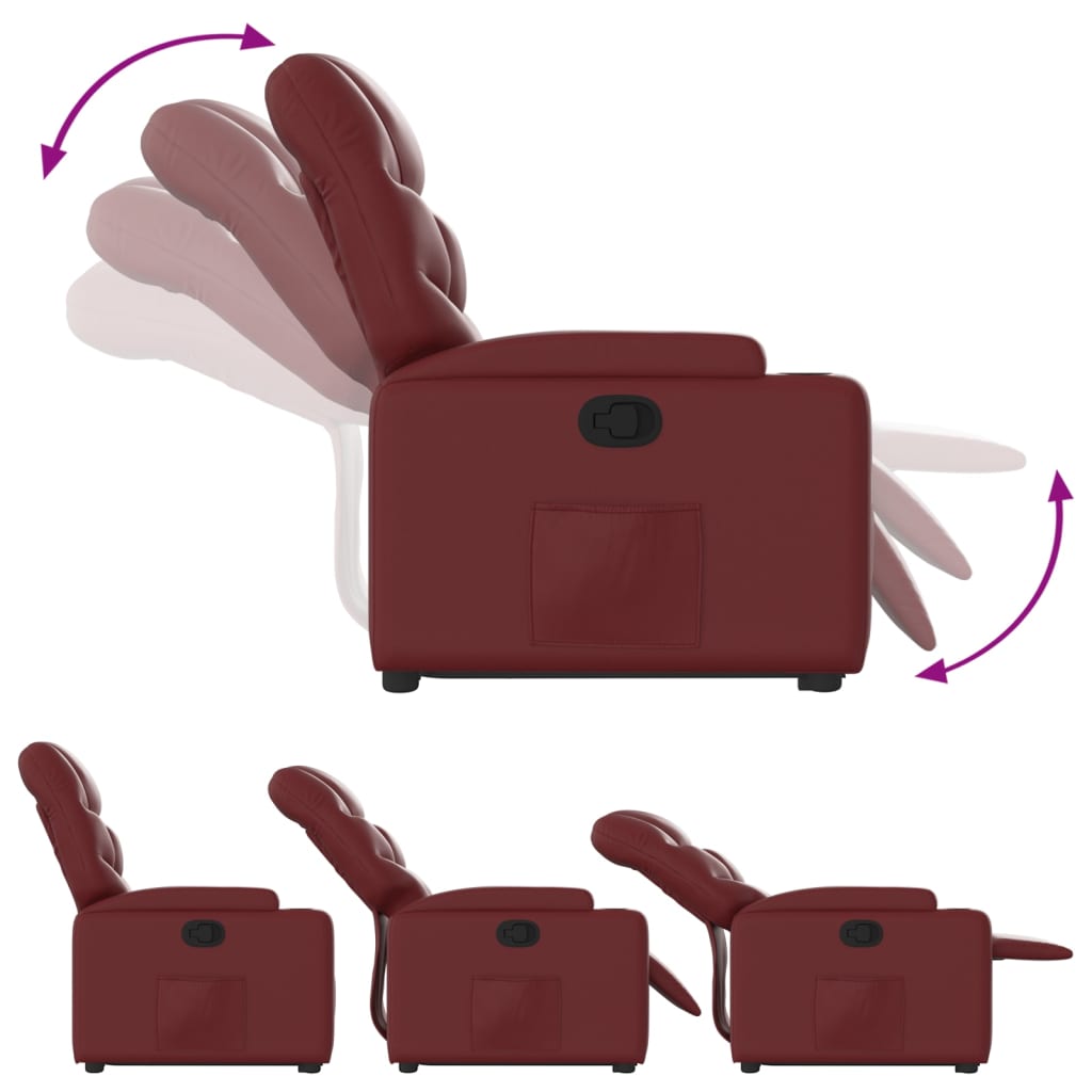 Reclining stand-up armchair, red wine, artificial leather