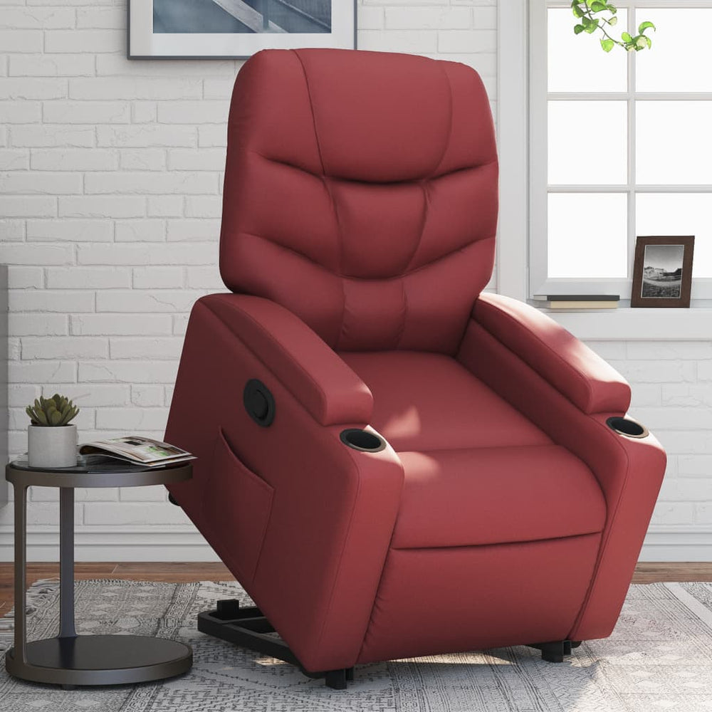 Reclining stand-up armchair, red wine, artificial leather
