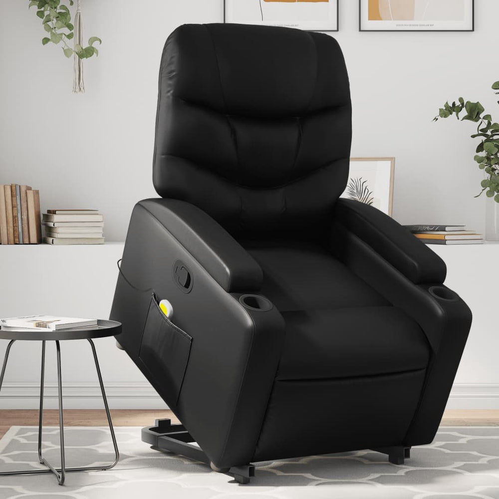 Reclining massage chair, black, artificial leather