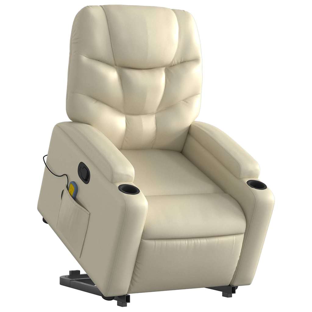 Reclining massage chair, cream, faux leather