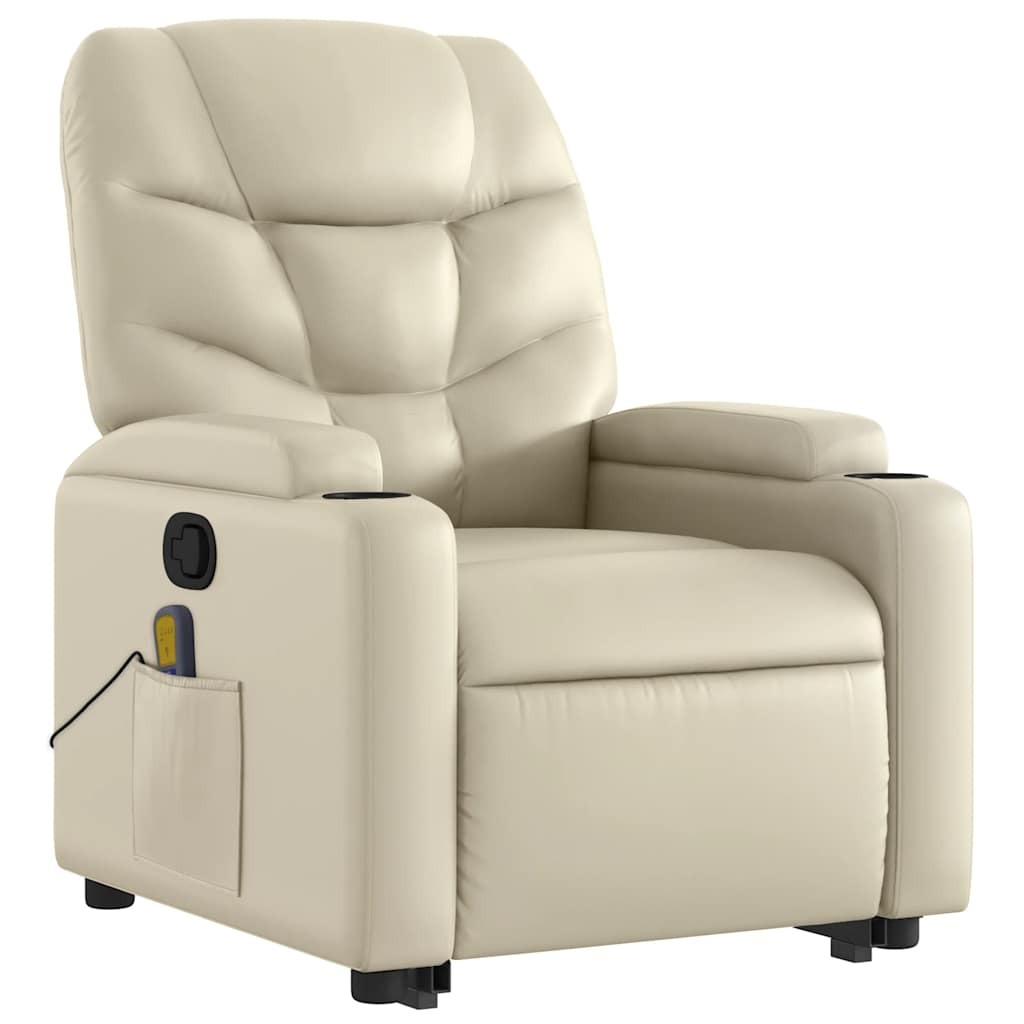 Reclining massage chair, cream, faux leather